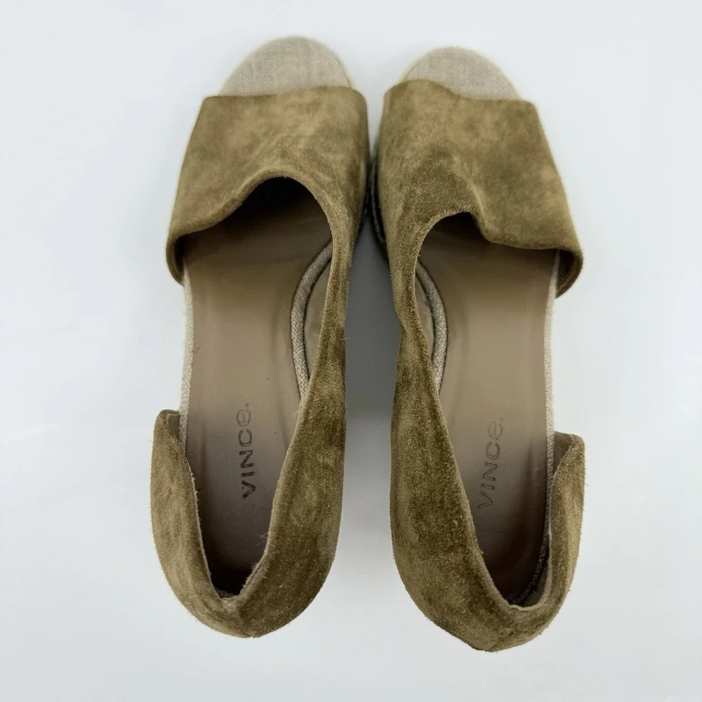 VINCE Sonora Suede Dorsay Jute Platform Wedge‎ Espadrille Sandal Women 8 Olive